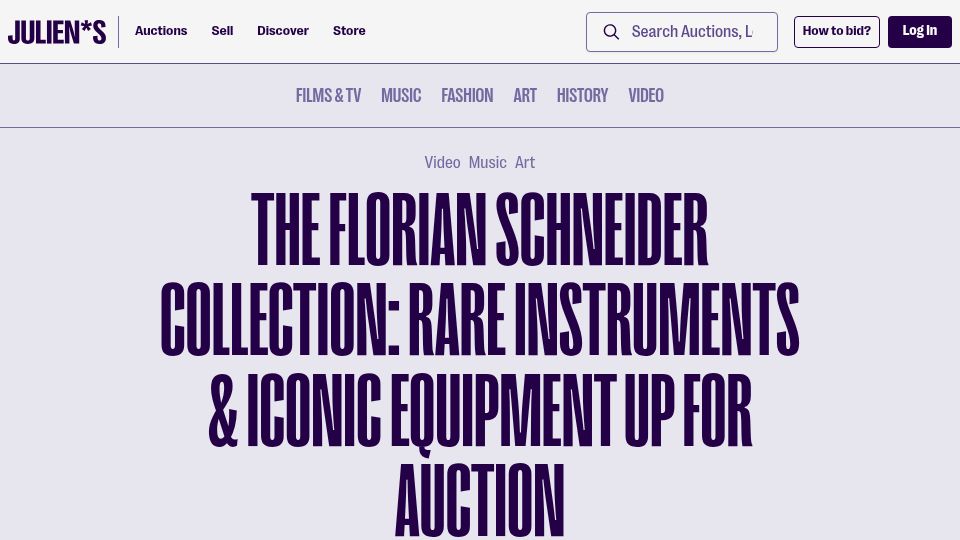 Screenshot of juliensauctions.com: Florian Schneider Collection: Instruments and equipment up for auction