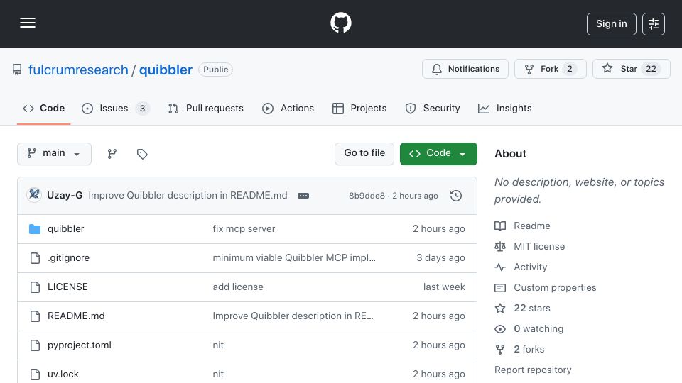 Screenshot of github.com: Show HN: Quibbler – A critic for your coding agent that learns what you want