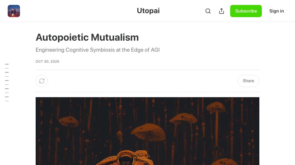 Screenshot of utopai.substack.com: We are building AI slaves. Alignment through control will fail