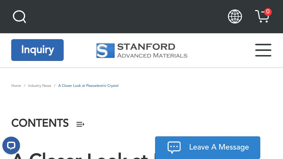 Screenshot of samaterials.com: A Closer Look at Piezoelectric Crystal