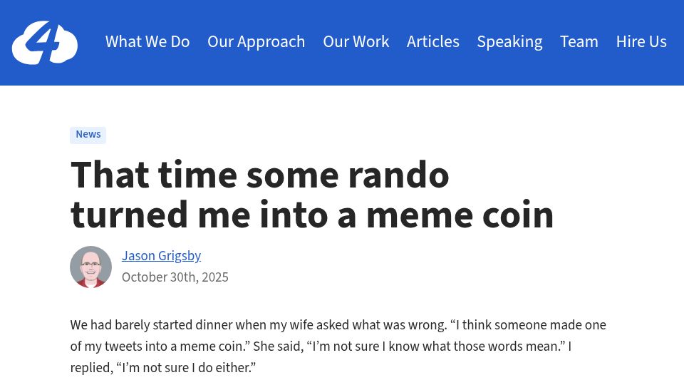 Screenshot of cloudfour.com: Some rando turned me into a meme coin
