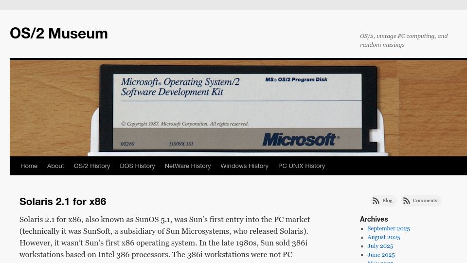 Screenshot of os2museum.com: Solaris 2.1 for x86 (2017)
