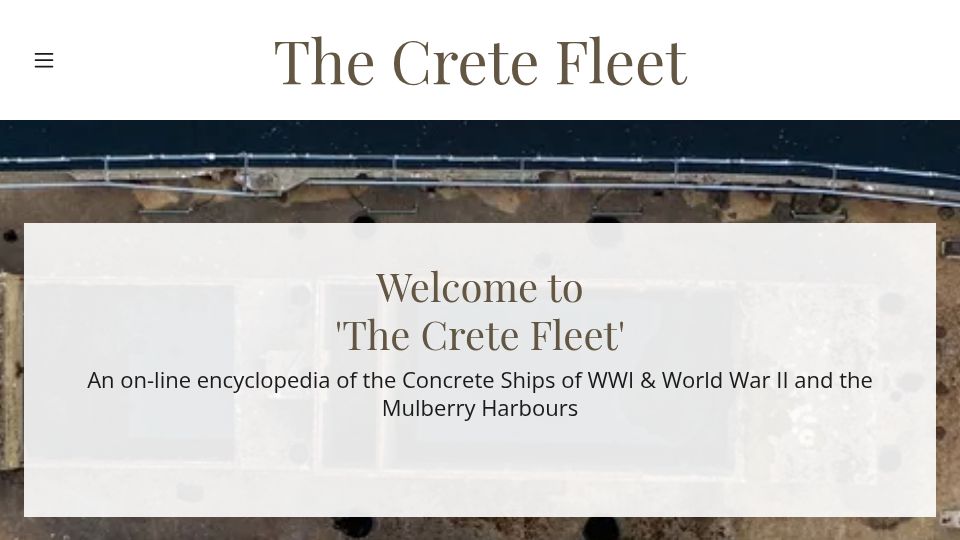 Screenshot of thecretefleet.com: The Crete Fleet – Concrete Tugs and Barges from WWI