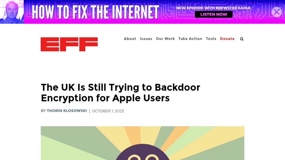 Screenshot of eff.org: The UK is still trying to backdoor encryption for Apple users
