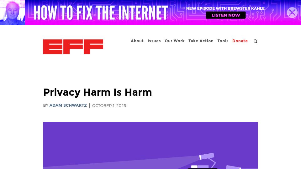 Screenshot of eff.org: Privacy Harm Is Harm