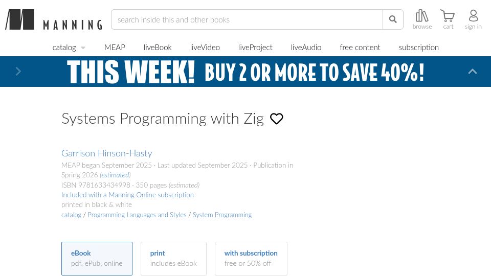 Screenshot of manning.com: Systems Programming with Zig