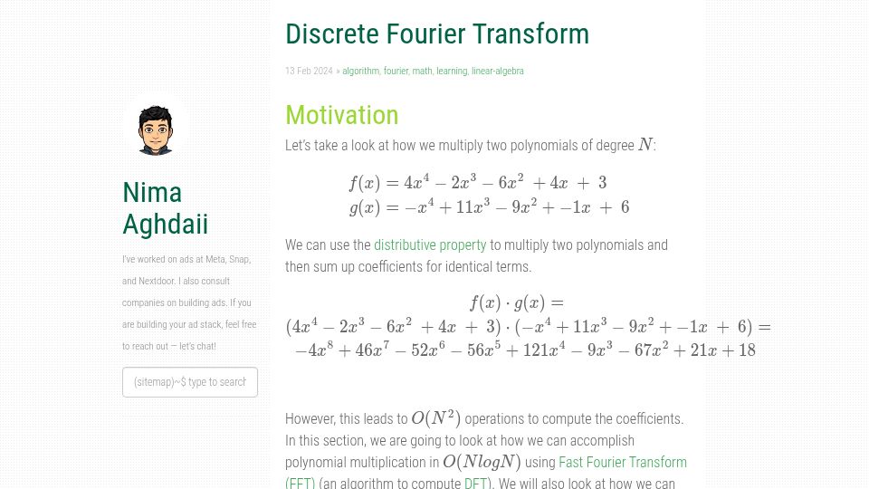 Screenshot of nima101.github.io: Discrete Fourier Transform