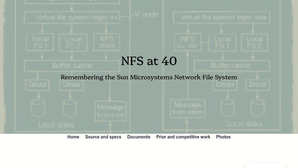 Screenshot of nfs40.online: NFS at 40 – Remembering the Sun Microsystems Network File System