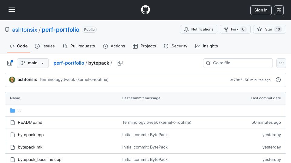 Screenshot of github.com: 86 GB/s bitpacking with ARM SIMD (single thread)