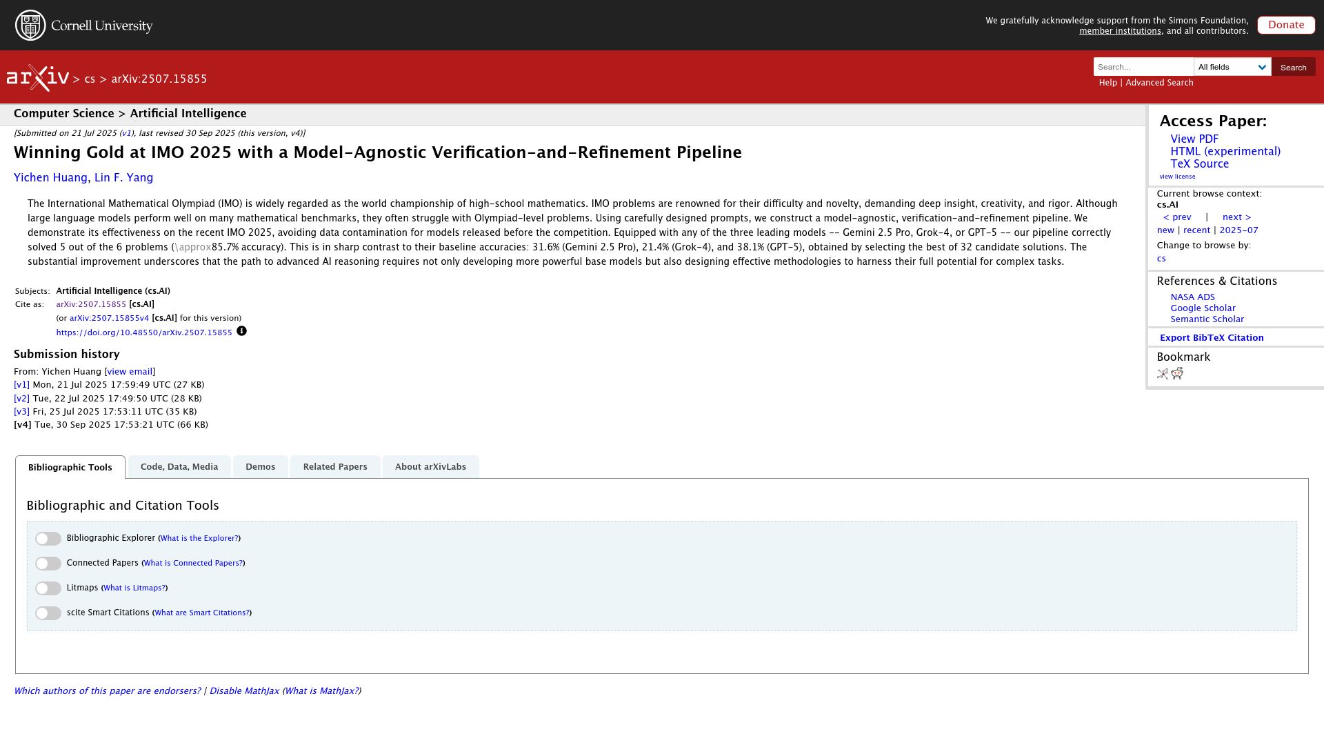 Screenshot of arxiv.org: Implicit Actor Critic Coupling via a Supervised Learning Framework for RLVR