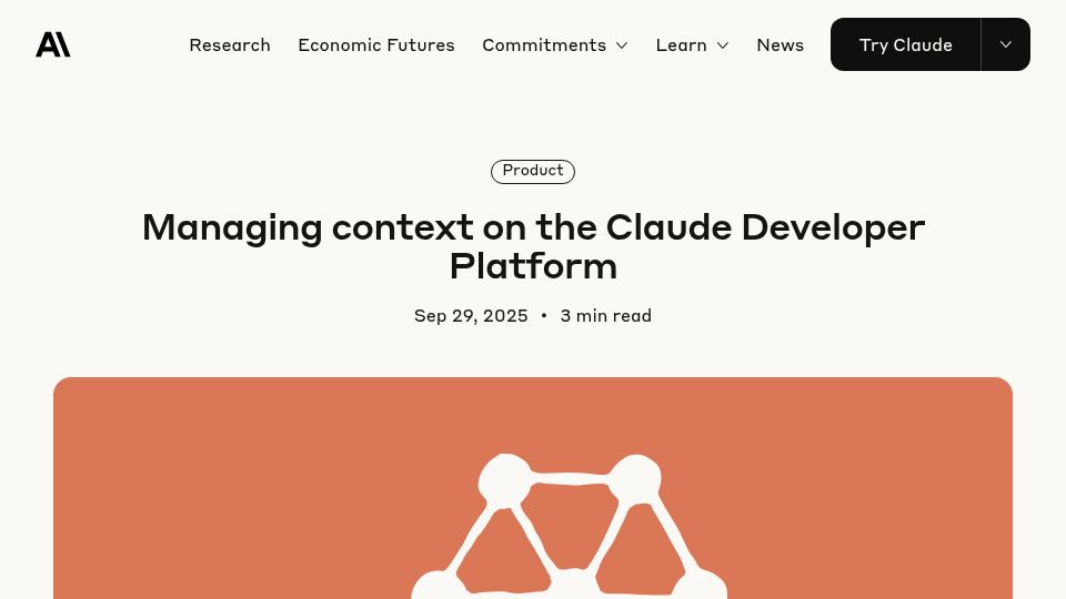 Screenshot of anthropic.com: Managing context on the Claude Developer Platform