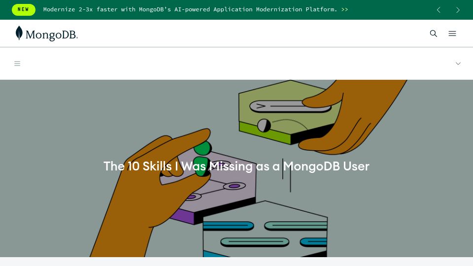 Screenshot of mongodb.com: Skills I Was Missing as a MongoDB User