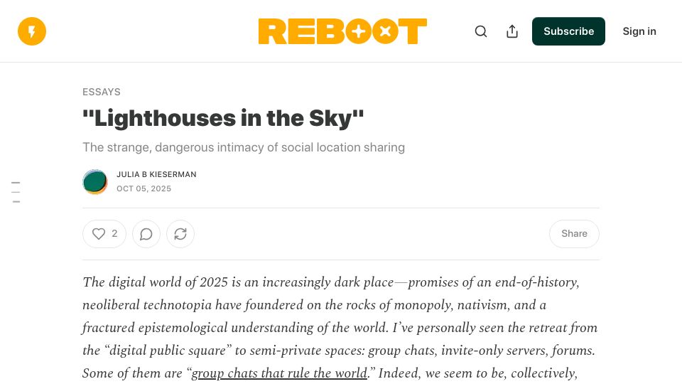 Screenshot of joinreboot.org: The dangerous intimacy of social location sharing