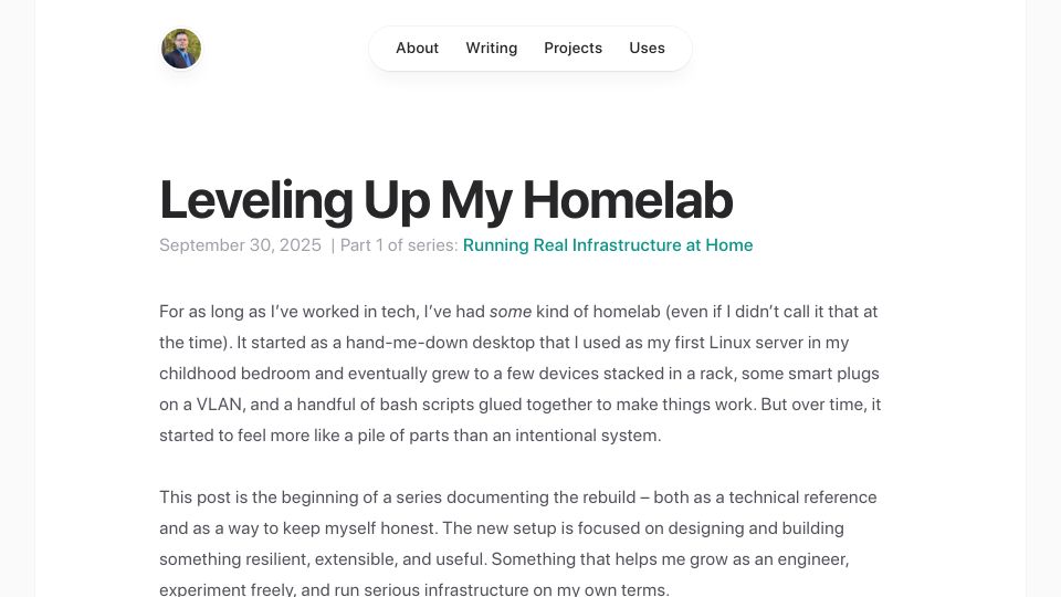 Screenshot of cweagans.net: Leveling Up My Homelab