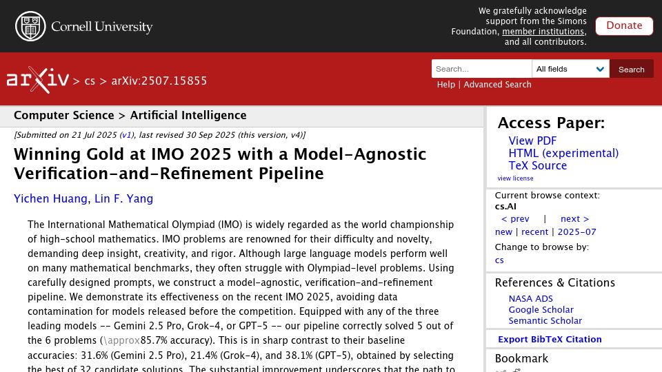 Screenshot of arxiv.org: Implicit Actor Critic Coupling via a Supervised Learning Framework for RLVR