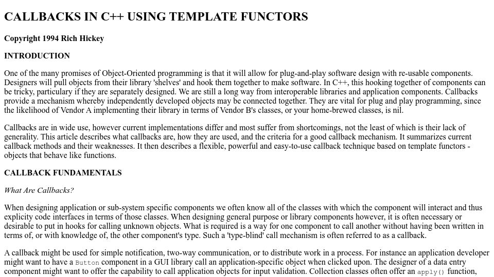Screenshot of tutok.sk: Callbacks in C++ using template functors (1994)
