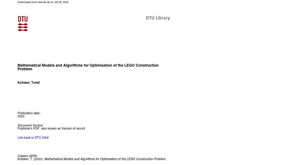 Screenshot of backend.orbit.dtu.dk: Mathematical Models/Algorithms for Optimization of Lego Construction Problems [pdf]