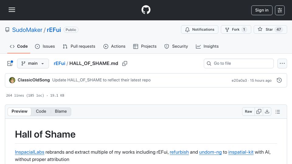 Screenshot of github.com: AI-powered open-source code laundering