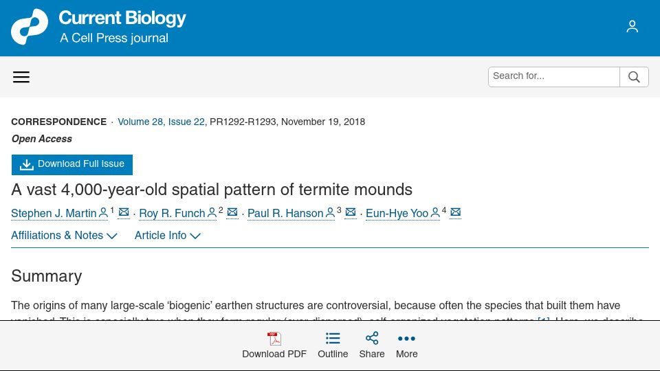 Screenshot of cell.com: A 4k-year-old spatial pattern of termite mounds