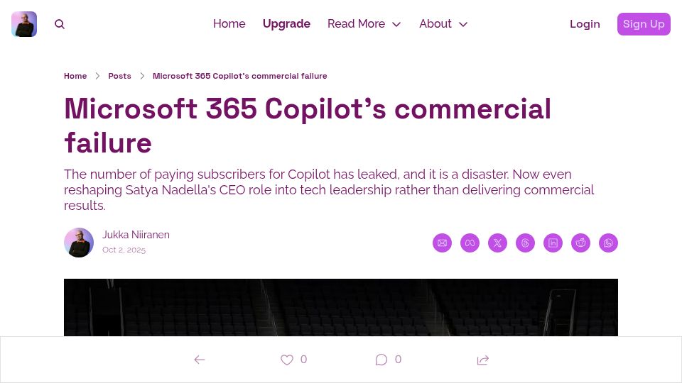 Screenshot of perspectives.plus: Microsoft 365 Copilot's commercial failure
