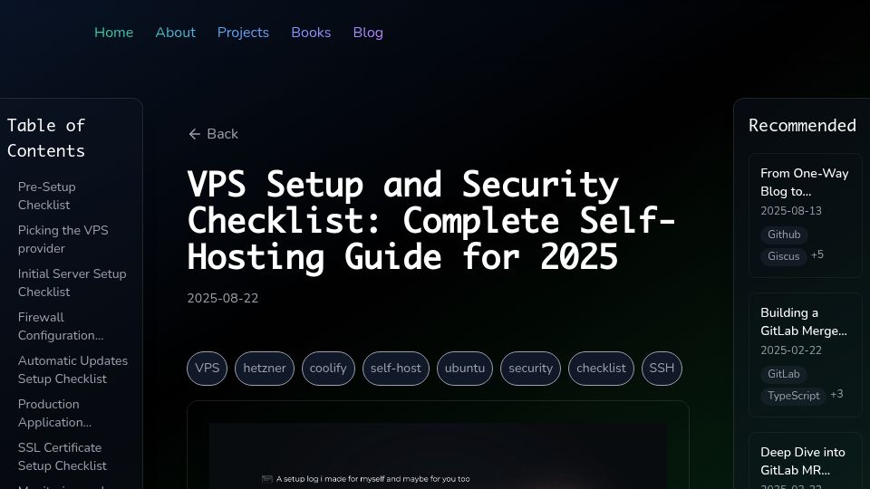 Screenshot of bhargav.dev: Beginner Guide to VPS Hetzner and Coolify