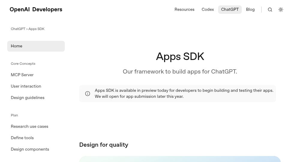 Screenshot of developers.openai.com: Apps SDK