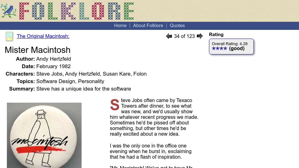 Screenshot of folklore.org: Mister Macintosh (2004)