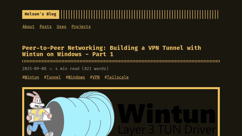 Screenshot of 0xmm.in: Build a VPN Tunnel with Wintun on Windows – Part 1