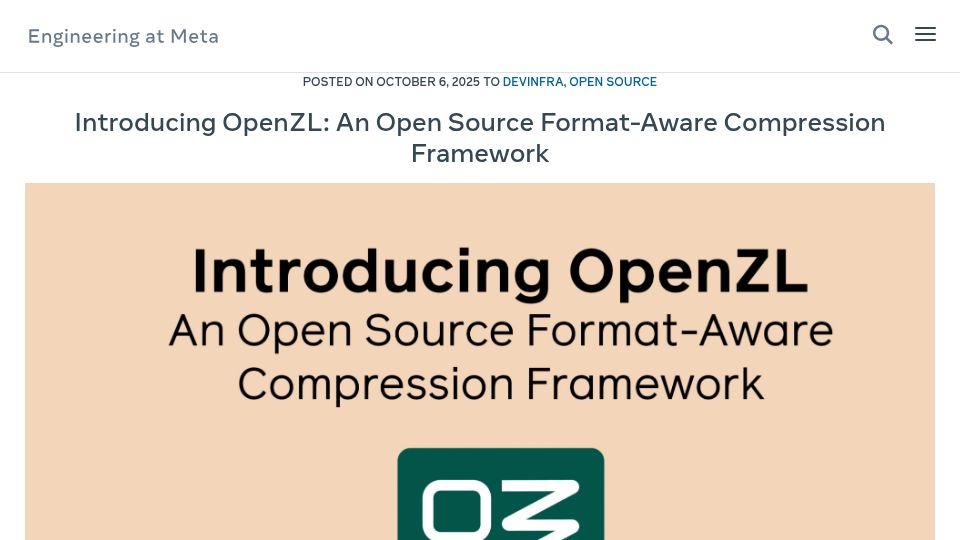 Screenshot of engineering.fb.com: OpenZL: An open source format-aware compression framework