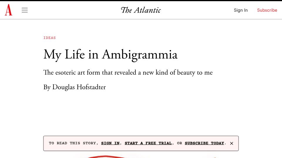 Screenshot of theatlantic.com: My Life in Ambigrammia