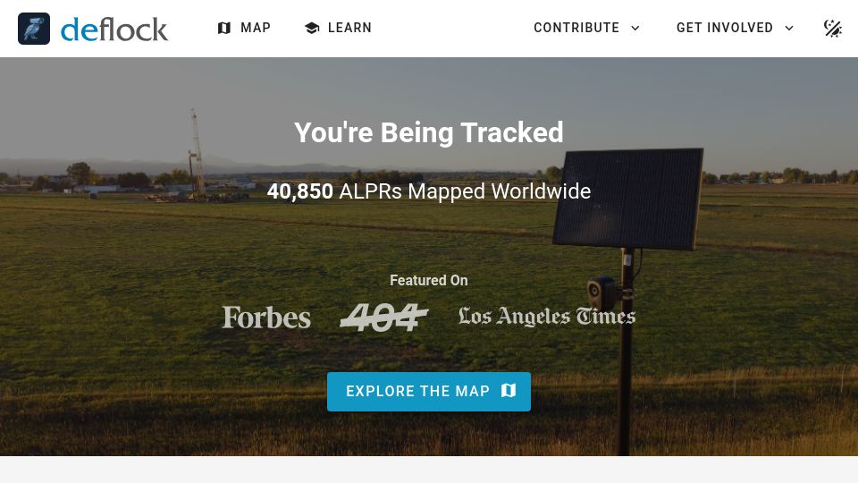 Screenshot of deflock.me: Find Nearby Automated License Plate Readers (ALPR)