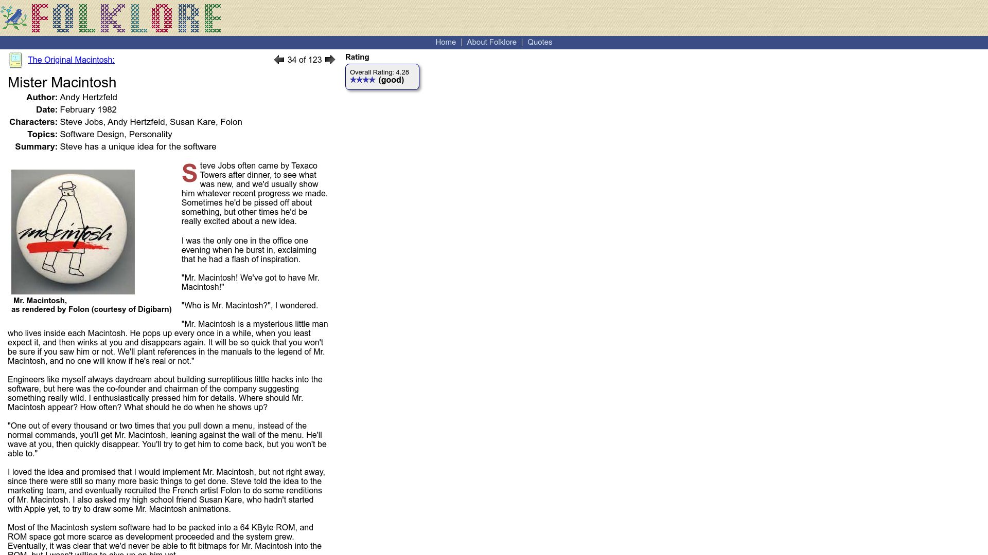 Screenshot of folklore.org: Mister Macintosh (2004)