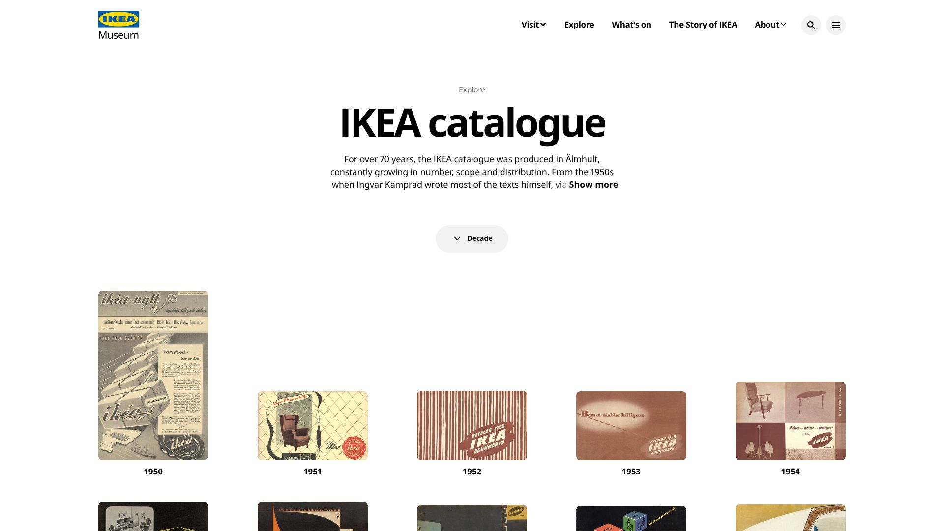 Screenshot of ikeamuseum.com: IKEA Catalogs 1951-2021