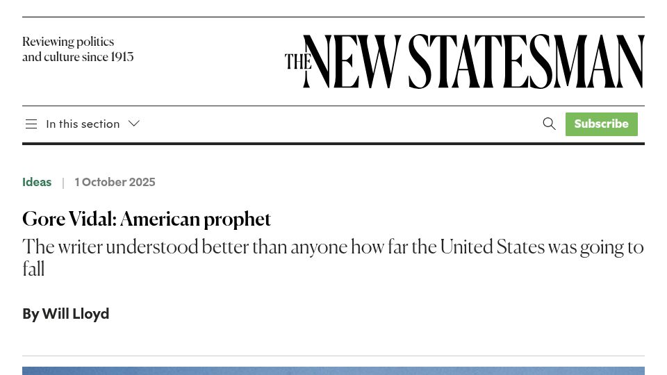 Screenshot of newstatesman.com: Gore Vidal: American Prophet