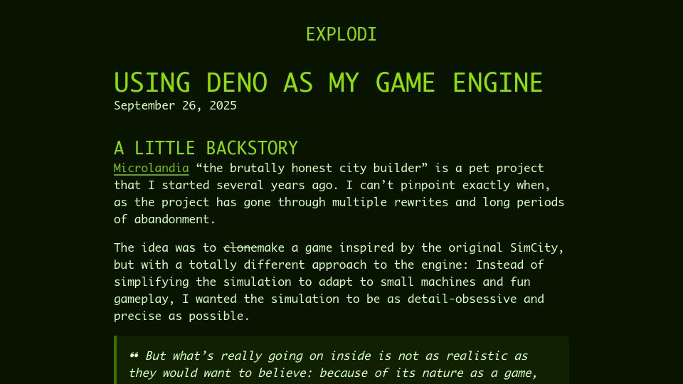 Screenshot of explodi.tubatuba.net: Using Deno as my game engine