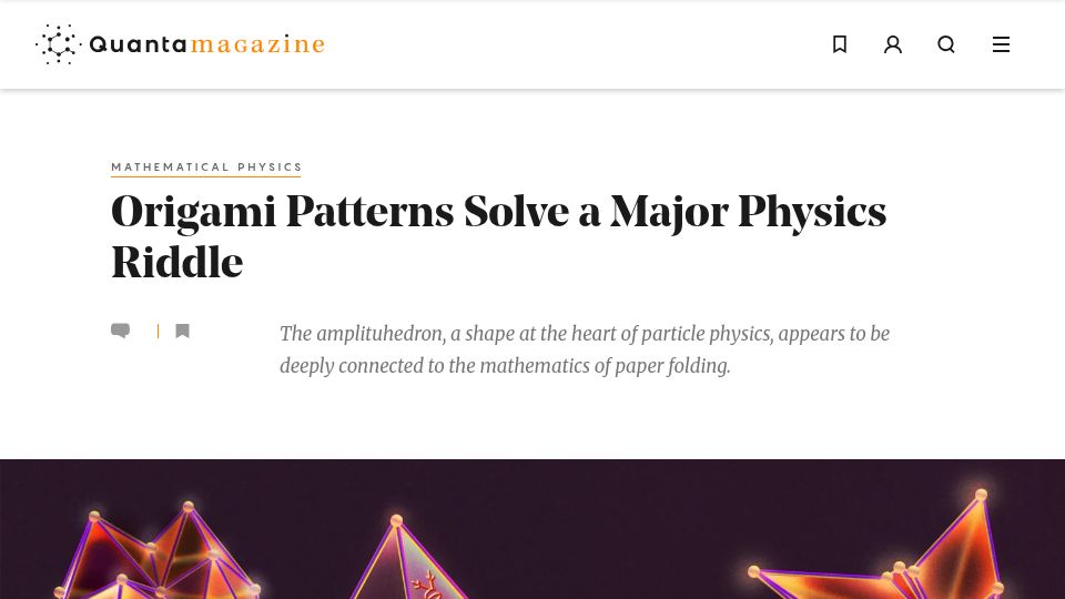 Screenshot of quantamagazine.org: Origami Patterns Solve a Major Physics Riddle