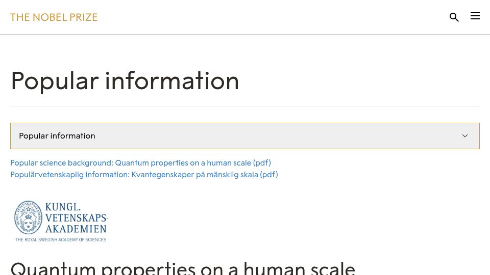 Screenshot of nobelprize.org: Nobel Prize in Physics 2025