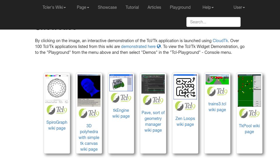 Screenshot of wiki.tcl-lang.org: Tcl-Lang Showcase