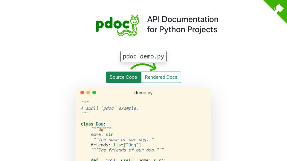 Screenshot of pdoc.dev: Pdoc – Generate API documentation for Python projects