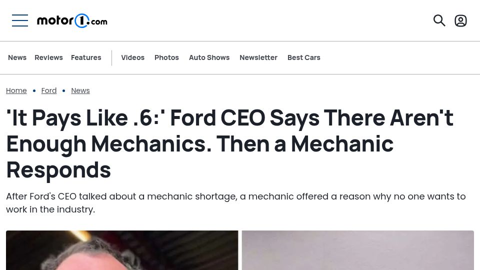 Screenshot of motor1.com: A mechanic offered a reason why no one wants to work in the industry