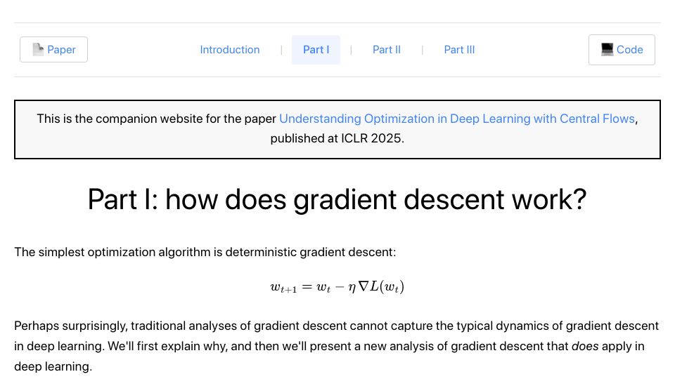 Screenshot of centralflows.github.io: How does gradient descent work?
