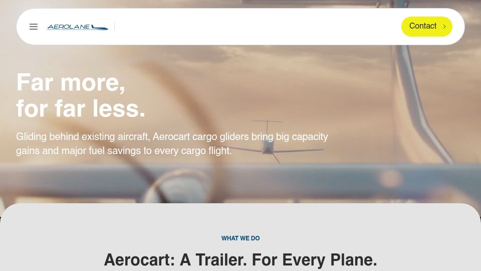 Screenshot of aerolane.com: Aerocart cargo gliders