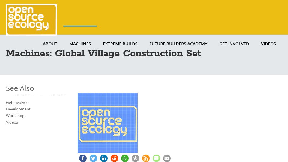 Screenshot of opensourceecology.org: Global Village Construction Set