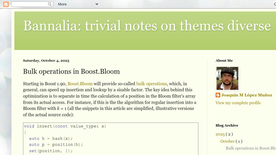Screenshot of bannalia.blogspot.com: Bulk Operations in Boost.Bloom