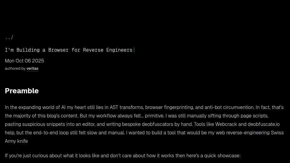 Screenshot of nullpt.rs: Show HN: I'm building a browser for reverse engineers