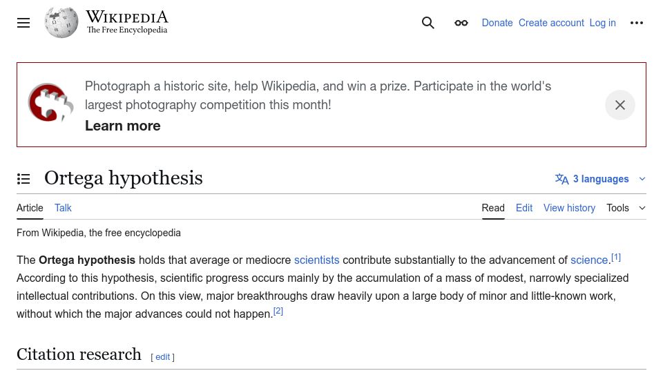 Screenshot of en.wikipedia.org: Ortega hypothesis