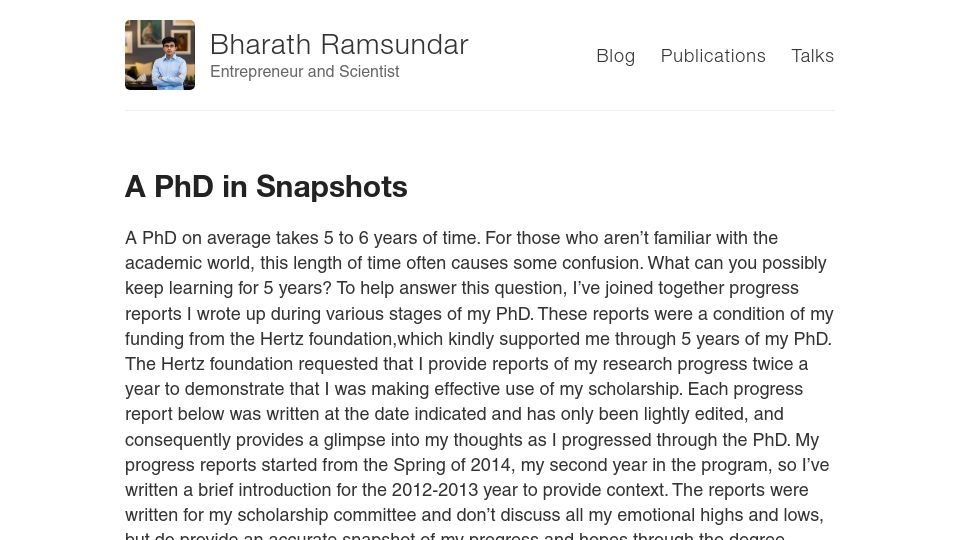 Screenshot of rbharath.github.io: A PhD in Snapshots