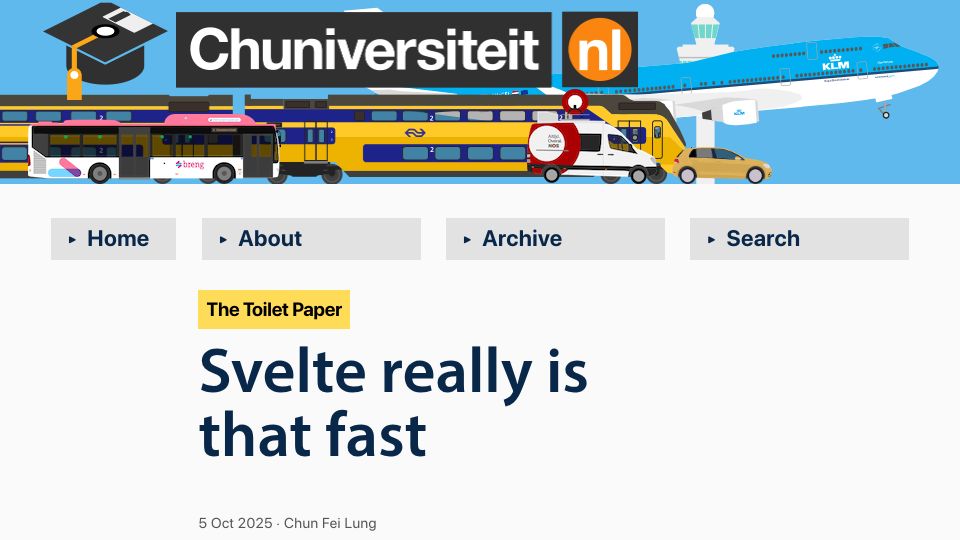 Screenshot of chuniversiteit.nl: Svelte’s characteristics that likely contribute most to improved performance