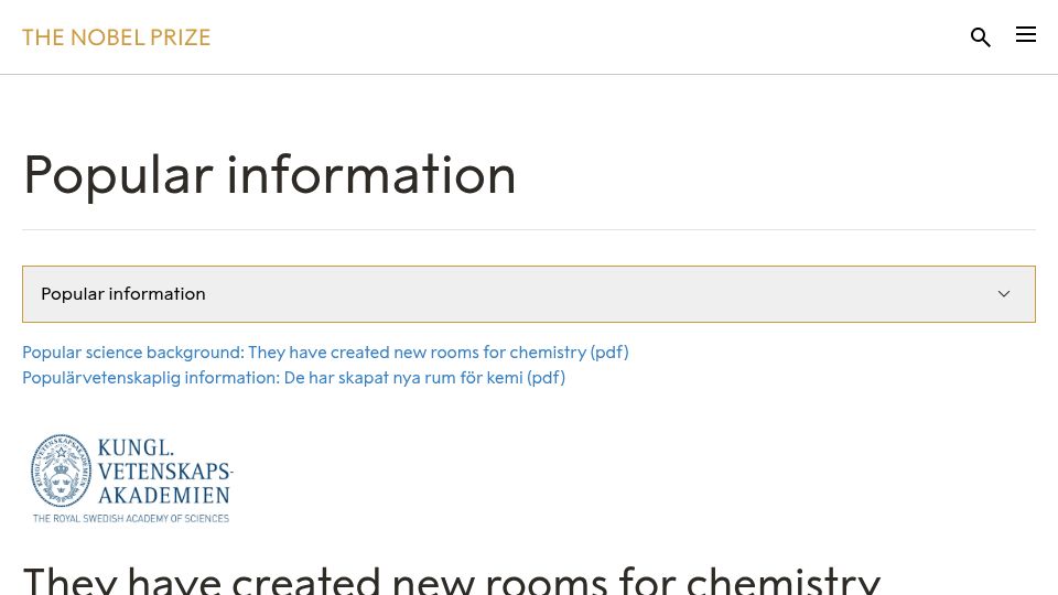 Screenshot of nobelprize.org: Nobel Prize in Chemistry 2025
