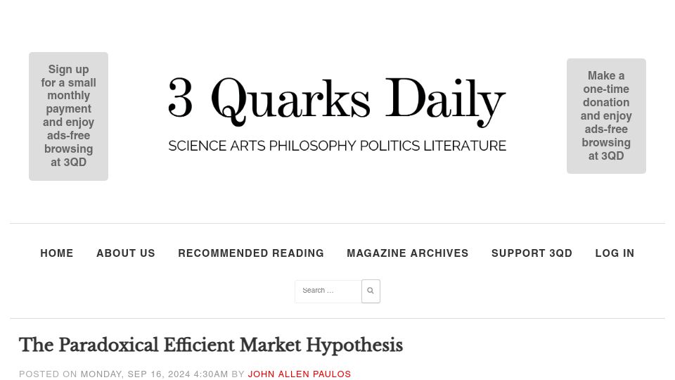 Screenshot of 3quarksdaily.com: The paradoxical efficient market hypothesis (2024)